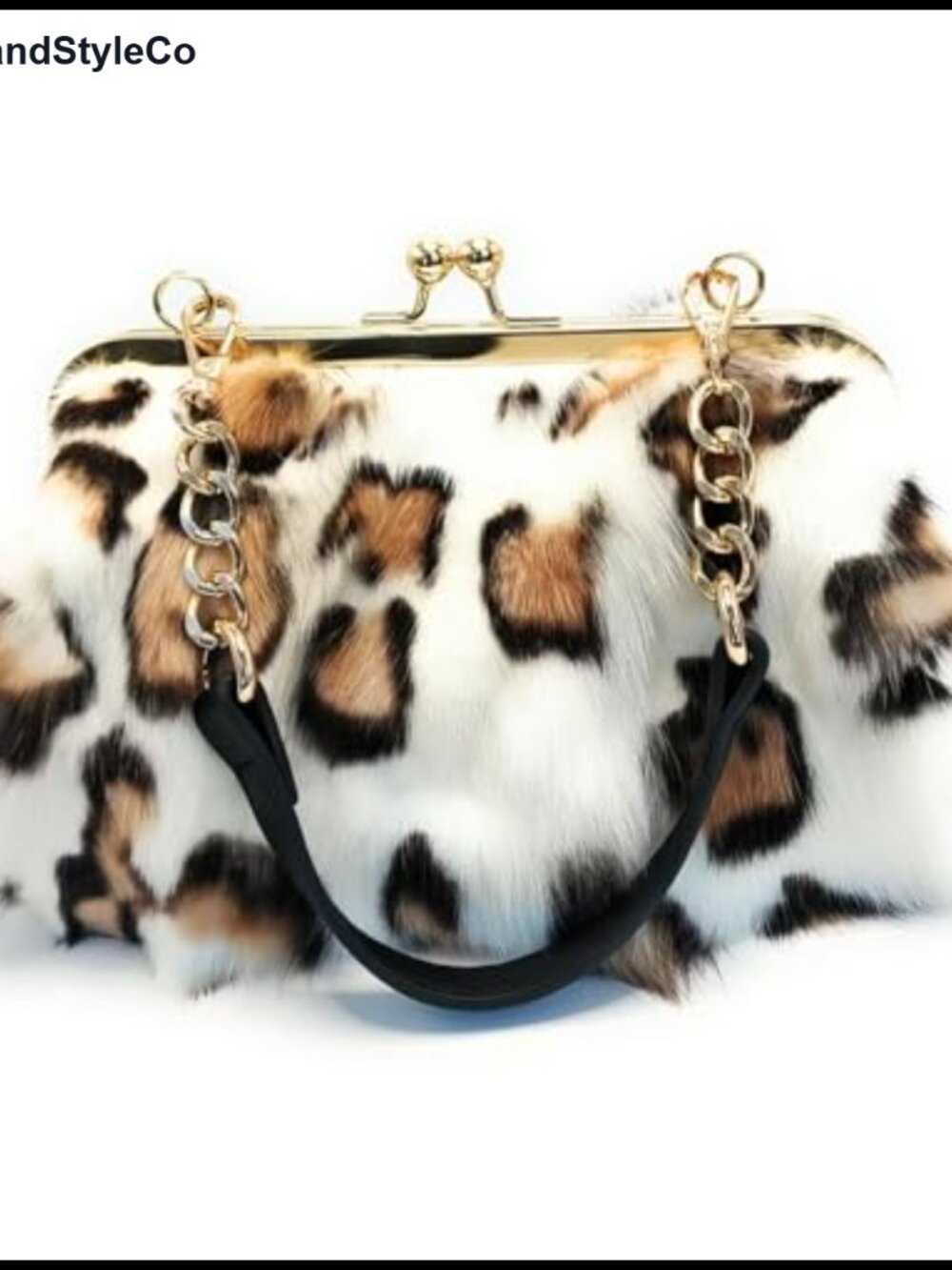 Genuine Fox Fur Clutch Kisslock Chain Crossbody